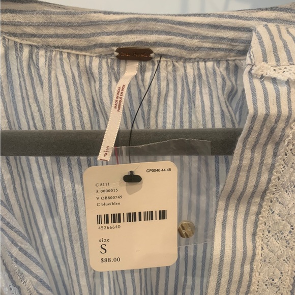 NWT Free People Pinstripe Long Sleeve Ruffle Crop Top Size: S/P MSRP:88 - Picture 5 of 11